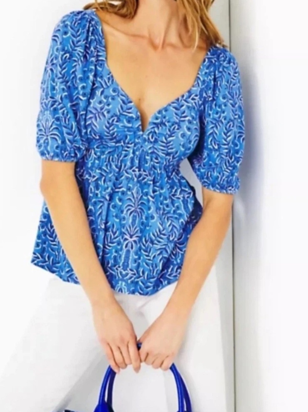 Lilly Pulitzer Floriana knit Top Abaco Blue Have it both Rays Size XL